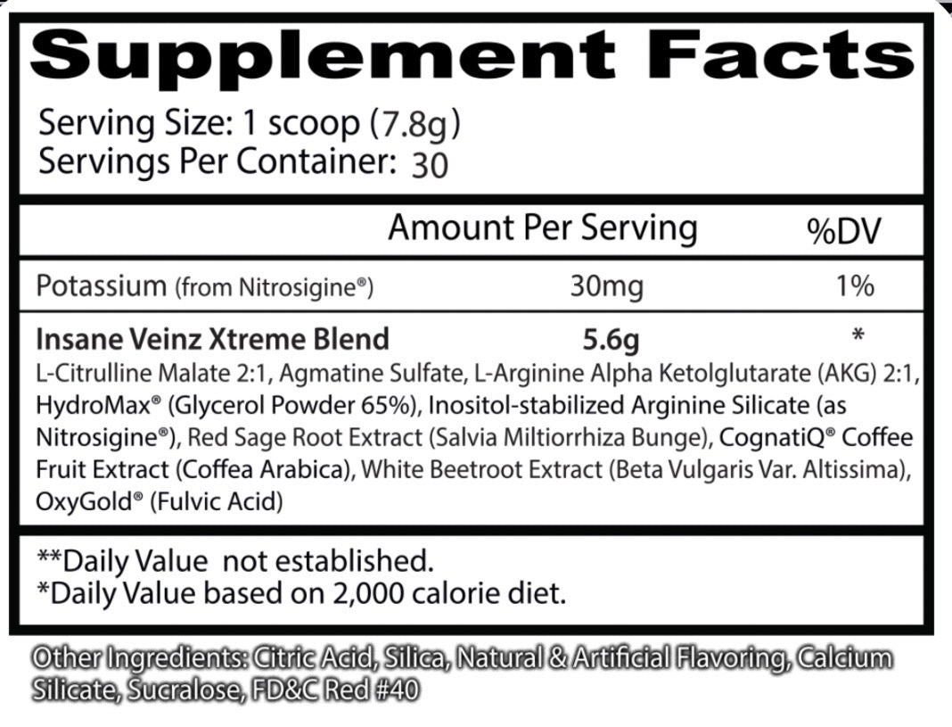 INSANE VEINZ XTREME (INTRA OU PRÉ SEM CAFEINA) - 236G