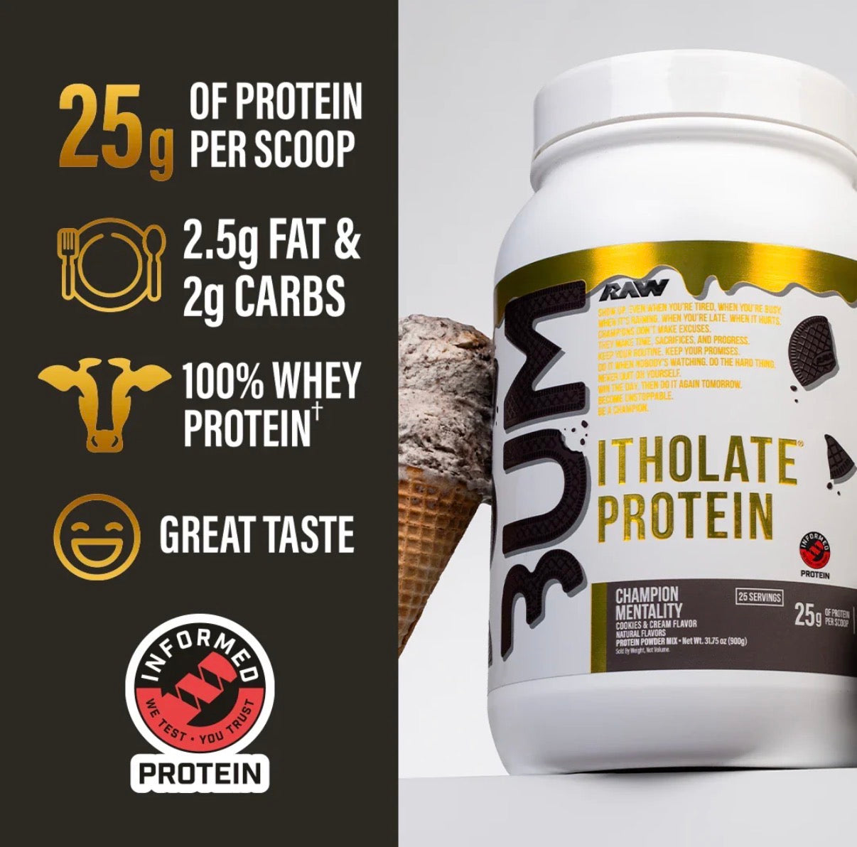 PROTEINA ISOLADA RAW CHAMPION MENTALITY - 900G