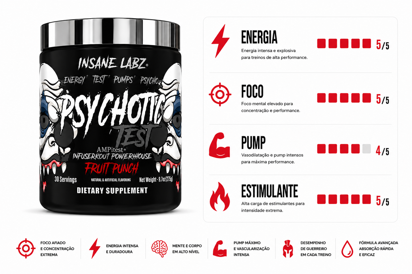 PRÉ TREINO IMPORTADO PSYCHOTIC TESTO - 275G