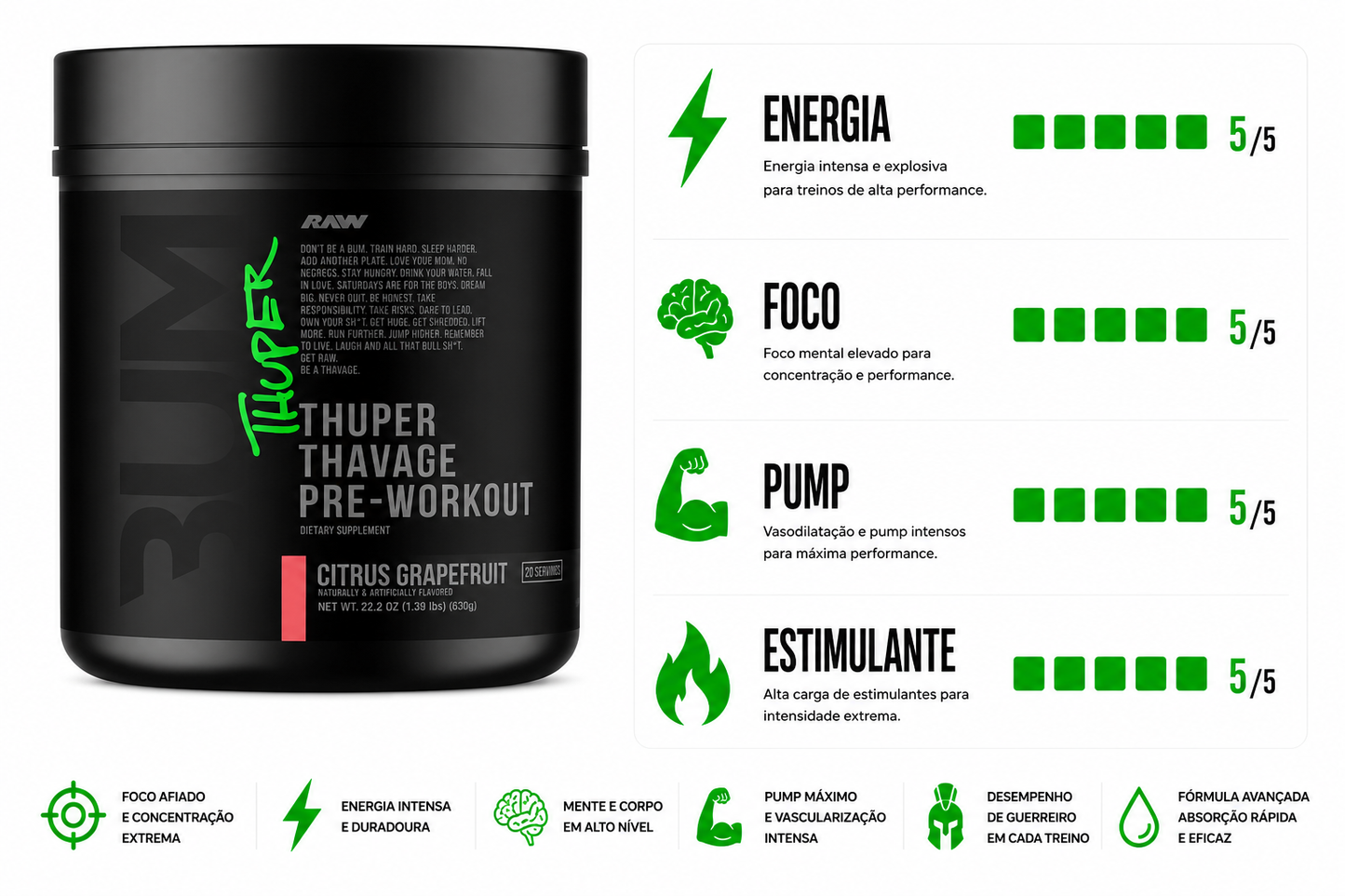 PRÉ TREINO THUPER THAVAGE RAW 630G