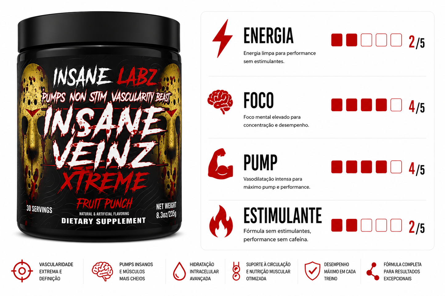 INSANE VEINZ XTREME (INTRA OU PRÉ SEM CAFEINA) - 236G