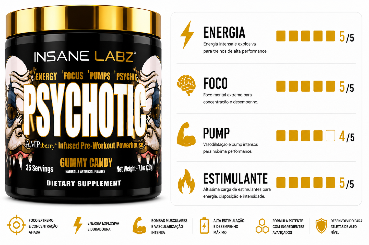 PRÉ TREINO PSYCHOTIC GOLD IMPORTADO - 200G