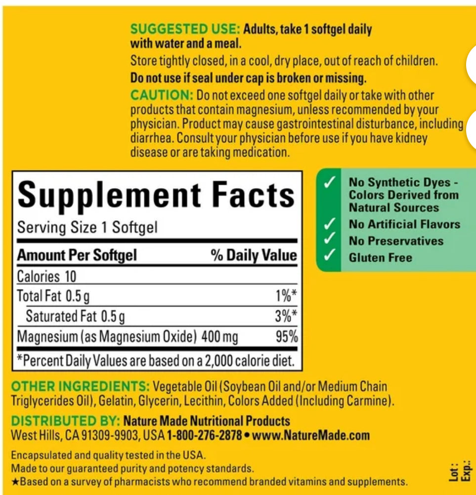 MAGNESIUM NATURE MADE 400MG - 150 SOFTGELS