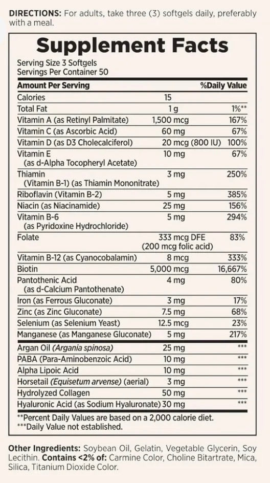 VITAMINA PELE, UNHAS E CABELOS AMERICANA - 150 SOFTGELS