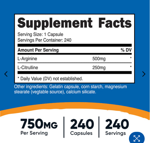 ARGININA + CITRULINA 750MG - 240 DOSES