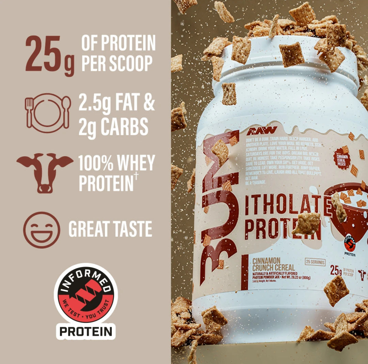 PROTEINA ISOLADA RAW CINNAMON CRUNCH CEREAL 800G